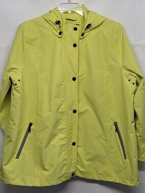 Nuage Womens Rain Jacket 1X  Full Zip Snap Detachable Hood Lined Pockets